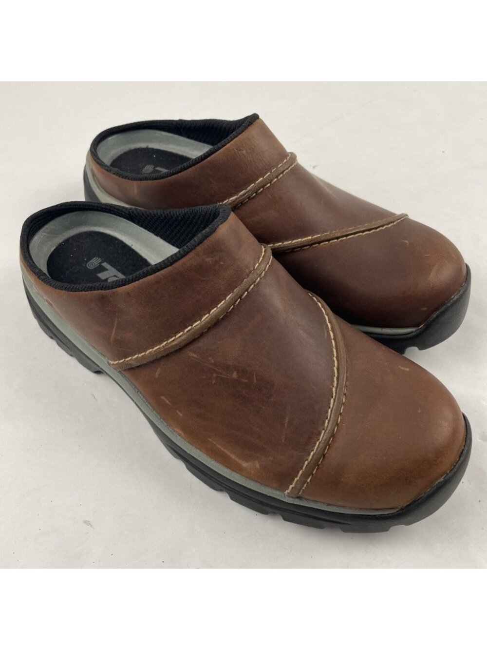 Teva Ventura Leather Clogs Womens 7 Brown Slip On Mules Comfort Shoes 6860 EU 38
